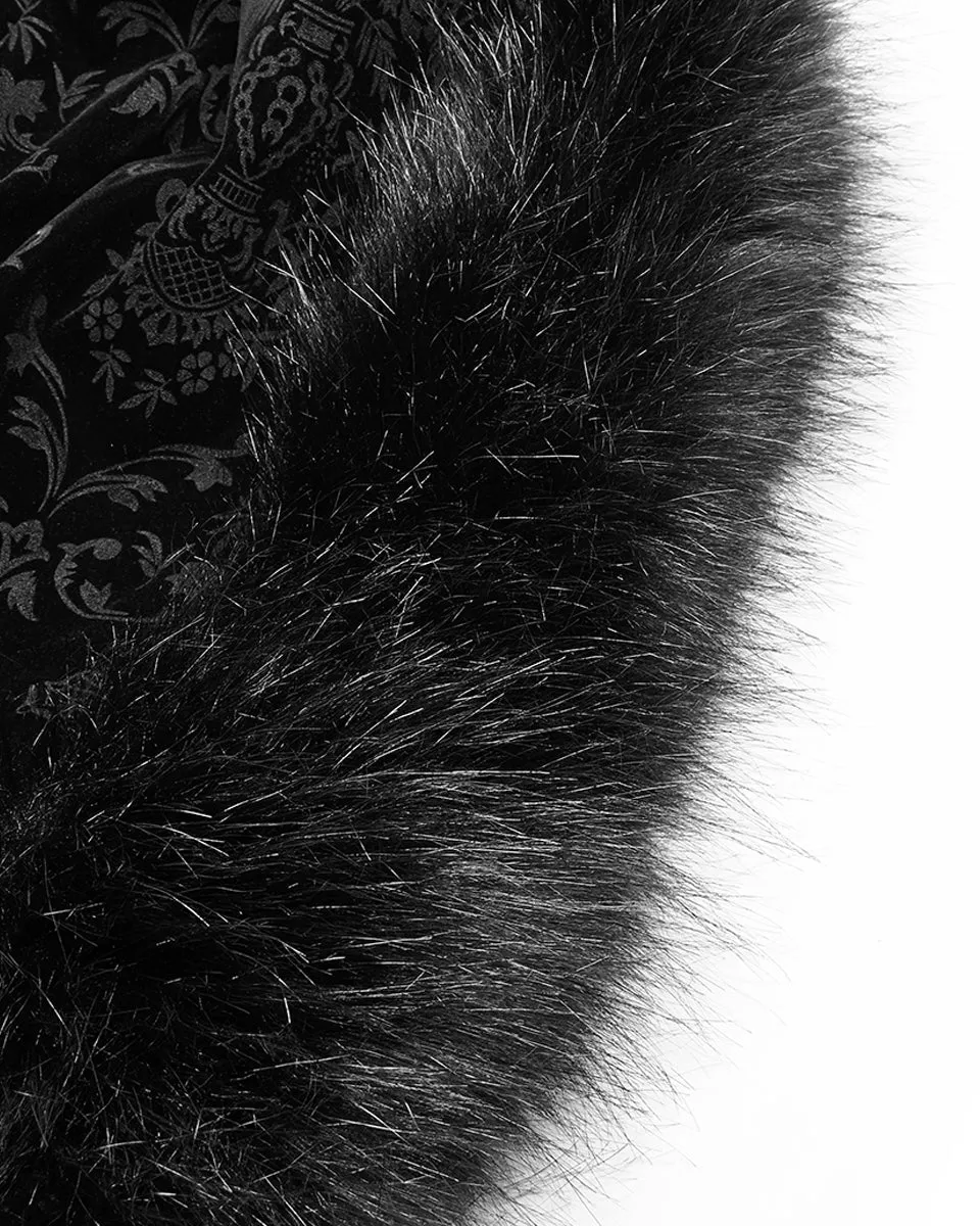 Punk Rave Cassiopeia Womens Gothic Velvet Cloak - Black Damask