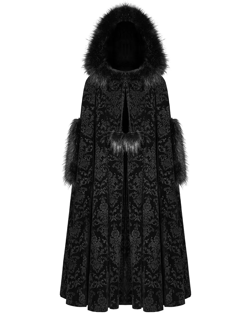 Punk Rave Cassiopeia Womens Gothic Velvet Cloak - Black Damask