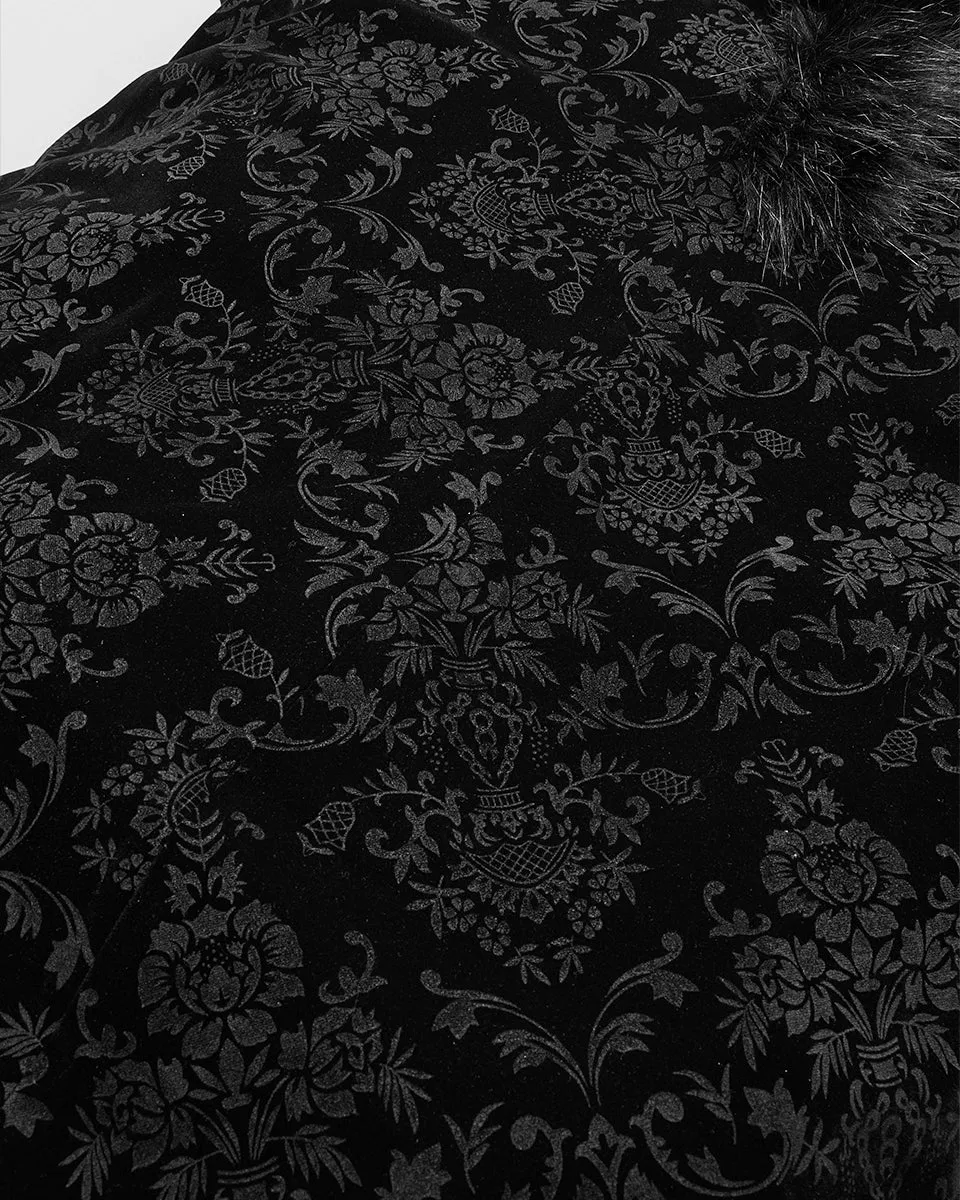 Punk Rave Cassiopeia Womens Gothic Velvet Cloak - Black Damask