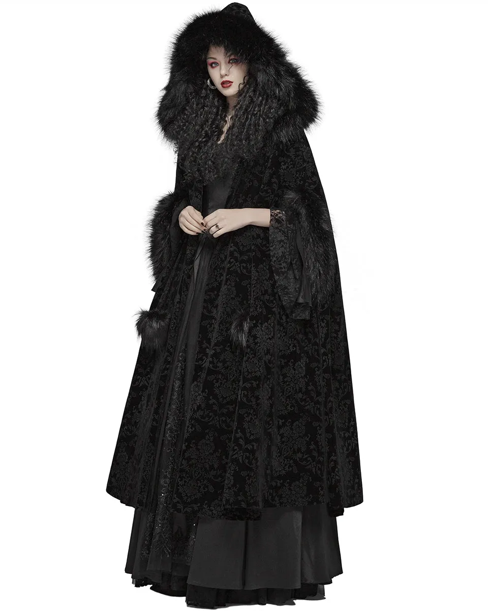 Punk Rave Cassiopeia Womens Gothic Velvet Cloak - Black Damask