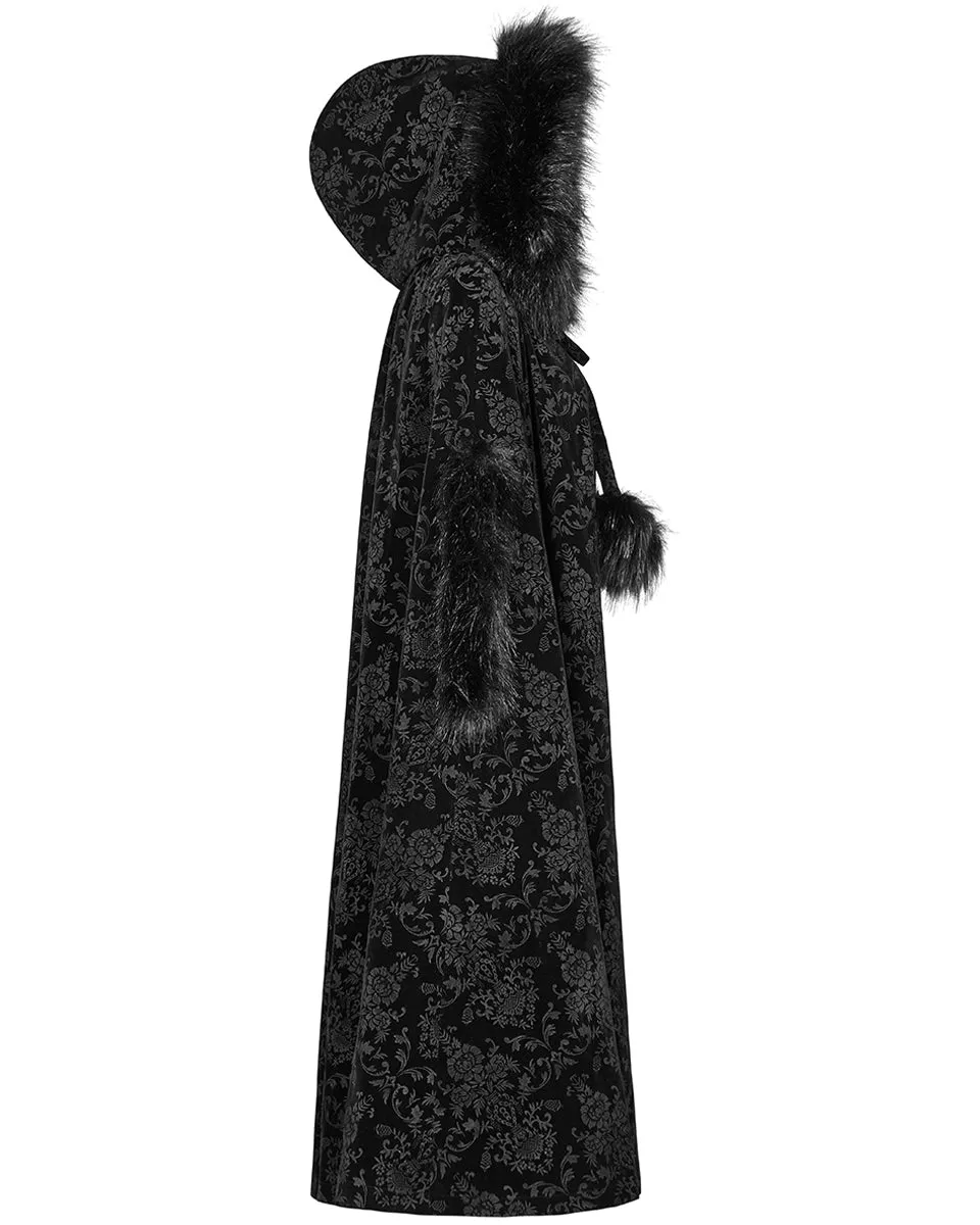 Punk Rave Cassiopeia Womens Gothic Velvet Cloak - Black Damask