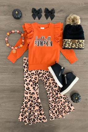 "Hello Pumpkin" Cheetah Bell Bottom Set