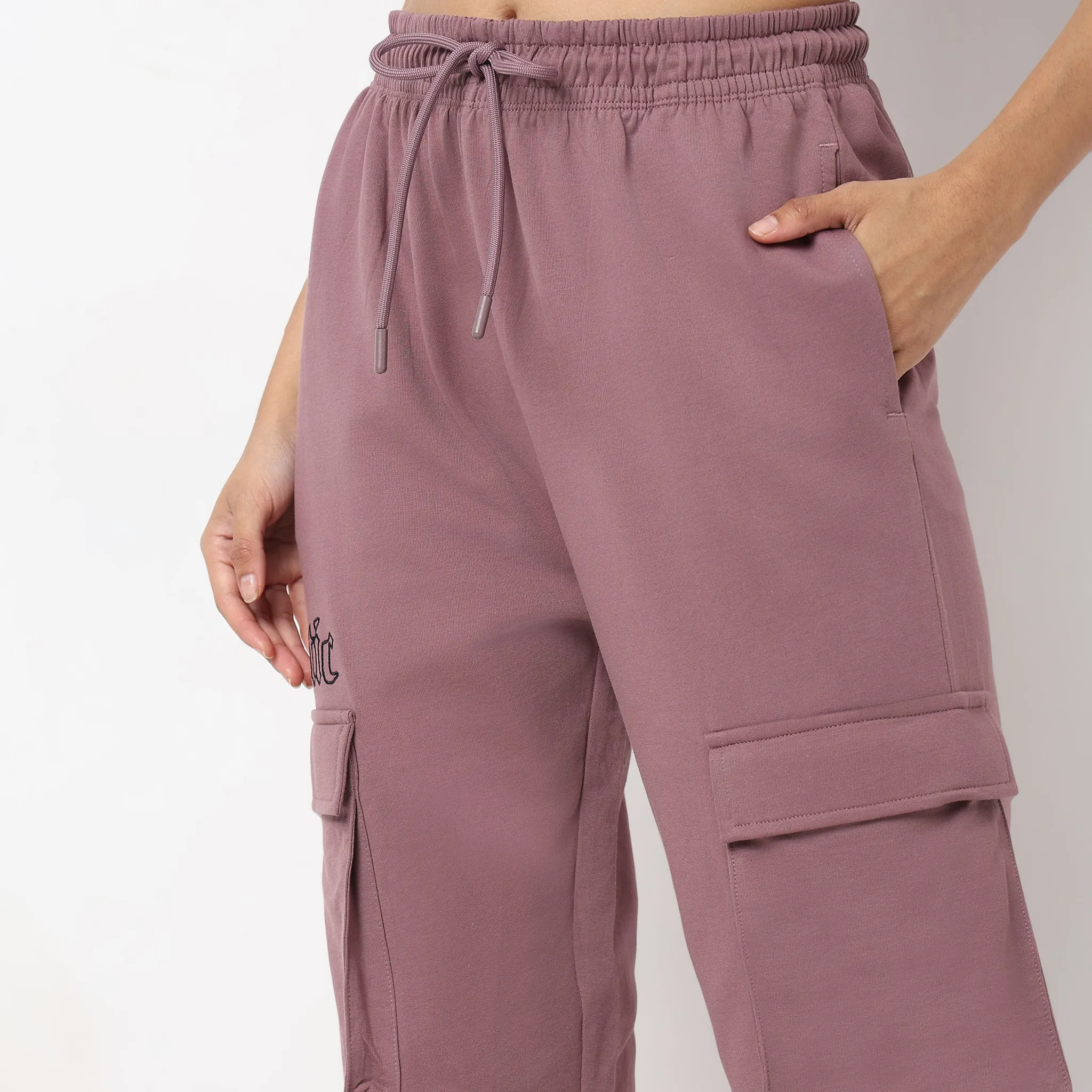 Regular Fit Embroidered High Rise Joggers