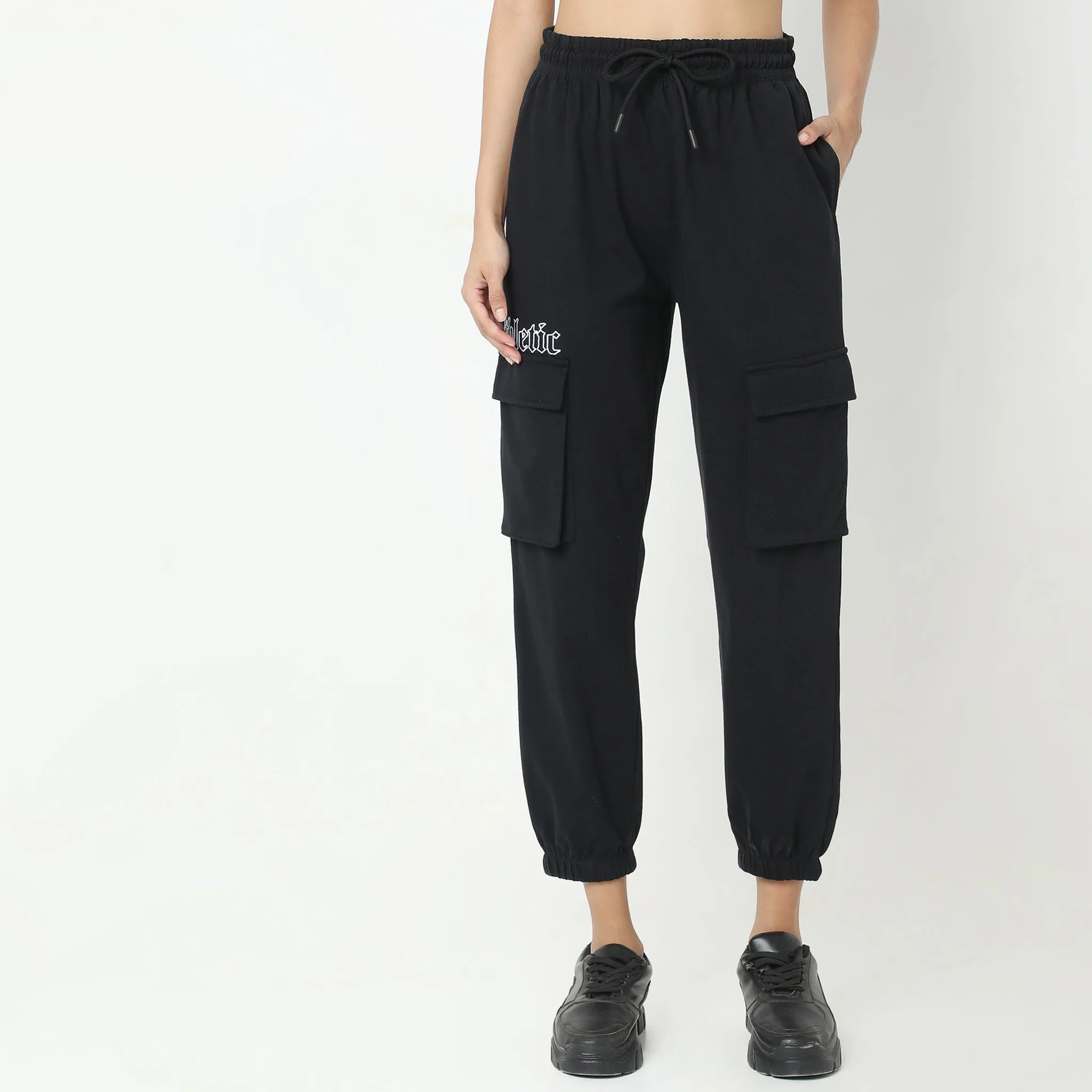 Regular Fit Embroidered High Rise Joggers
