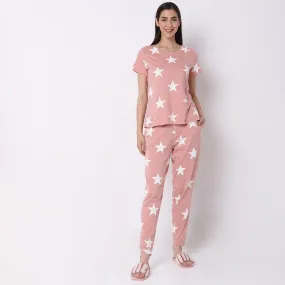 Regular Fit Printed Mid Rise Lounge Pyjamas