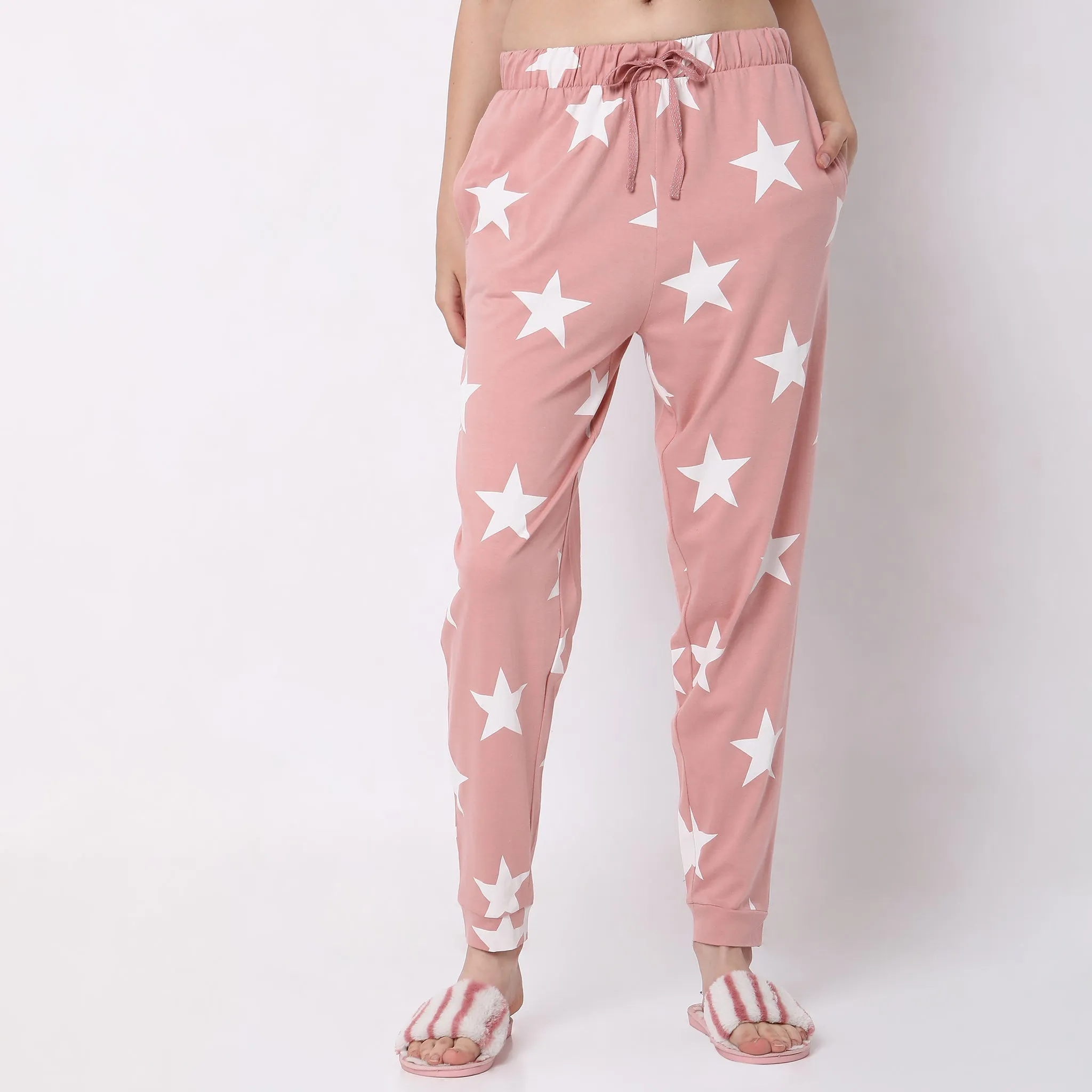 Regular Fit Printed Mid Rise Lounge Pyjamas