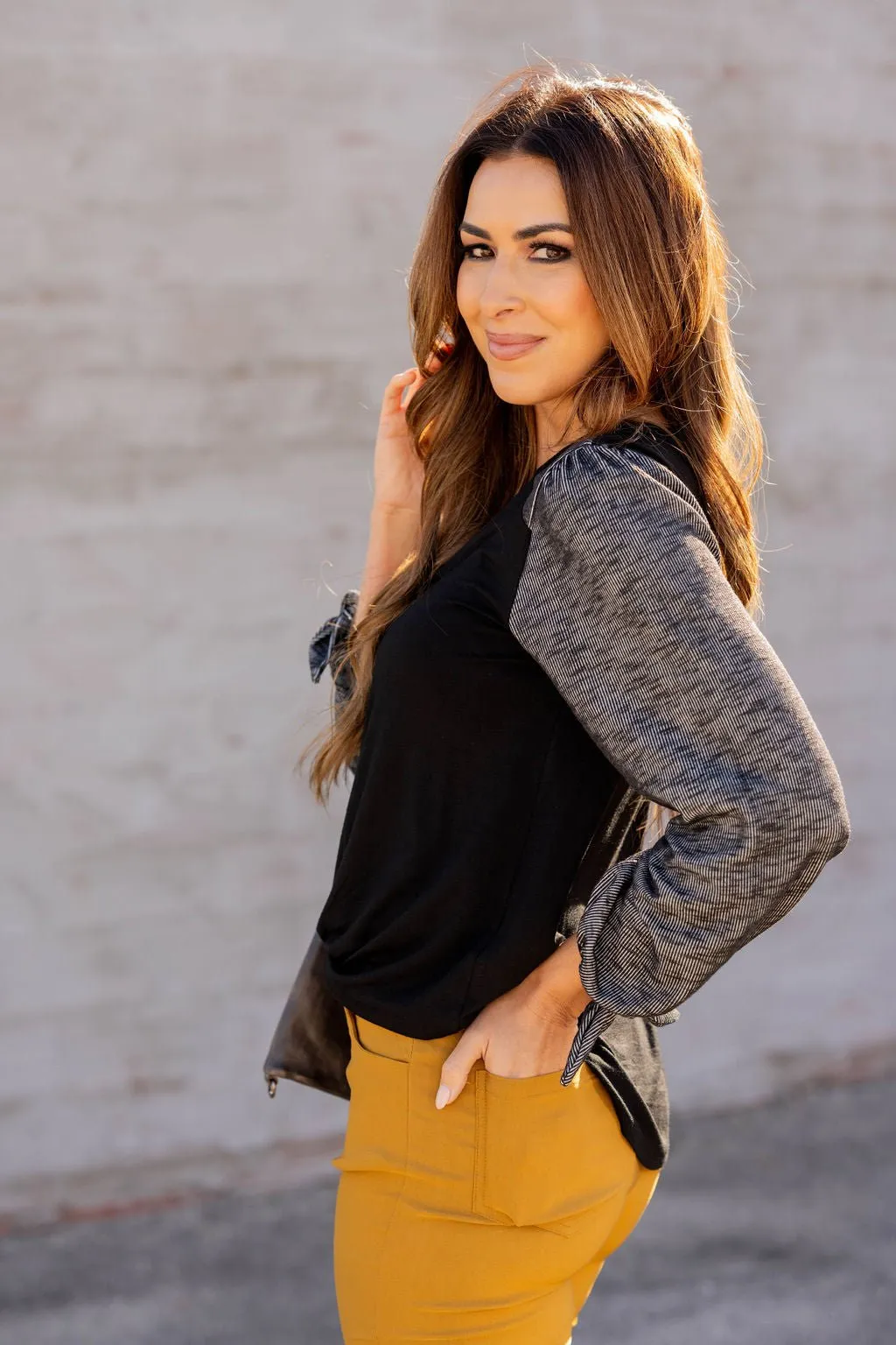 Ribbed Tie Sleeve Tee
