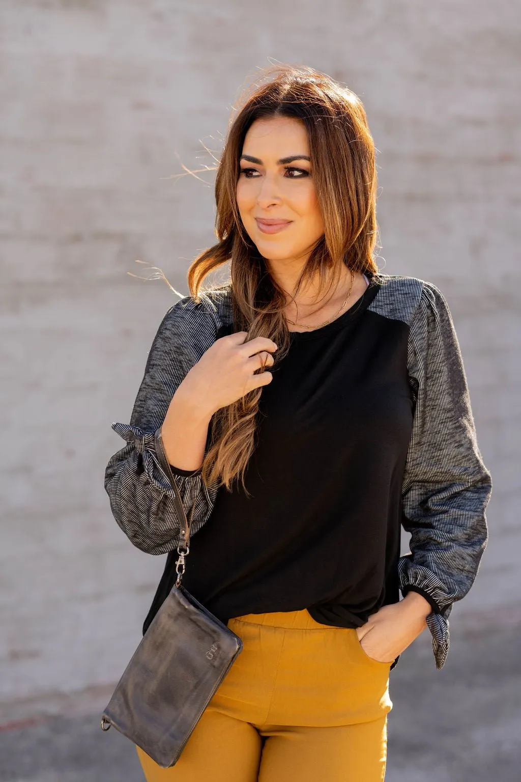 Ribbed Tie Sleeve Tee