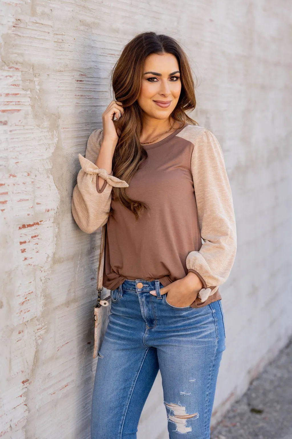Ribbed Tie Sleeve Tee