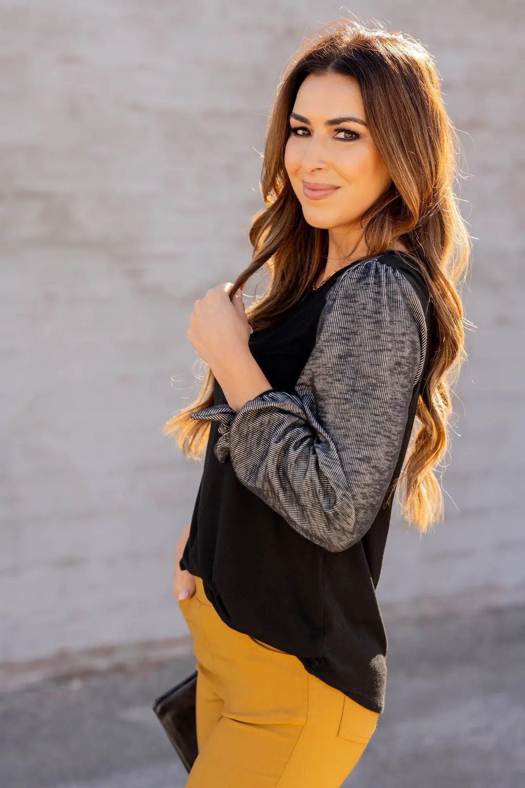 Ribbed Tie Sleeve Tee