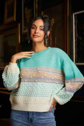*SALE* ELENA WANG SWEATER W/ PEARLS - PASTEL MULTI - EW33100