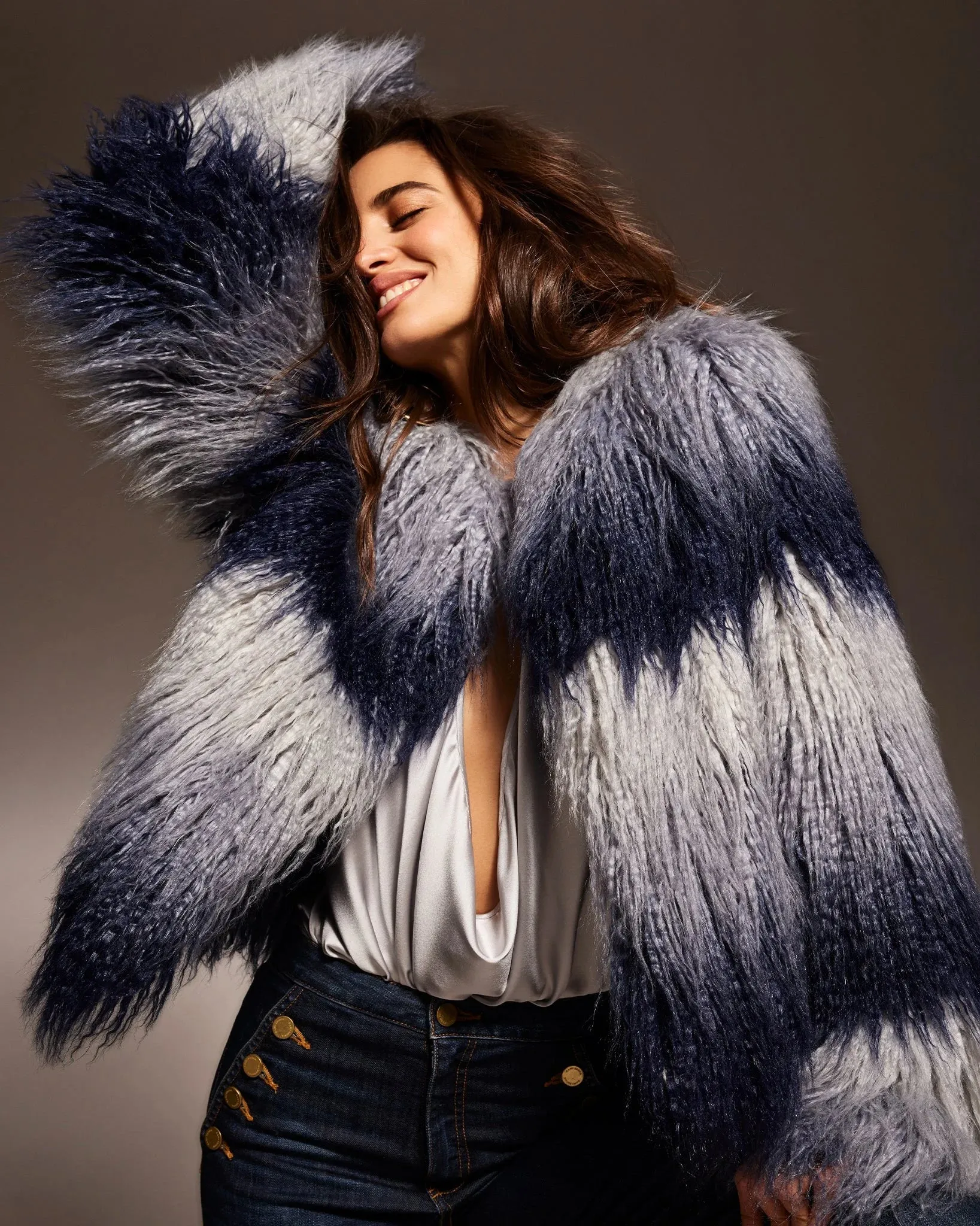 Samuel Faux Fur Coat | Navy Ombre