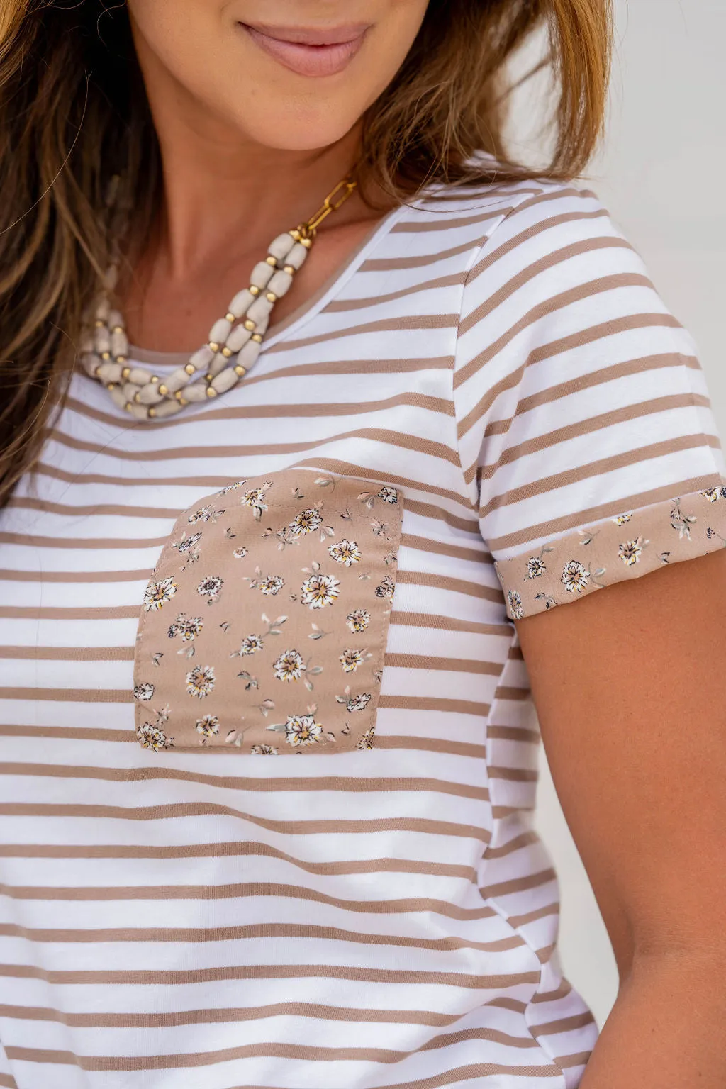 Scattered Daisies Trim Striped Tee