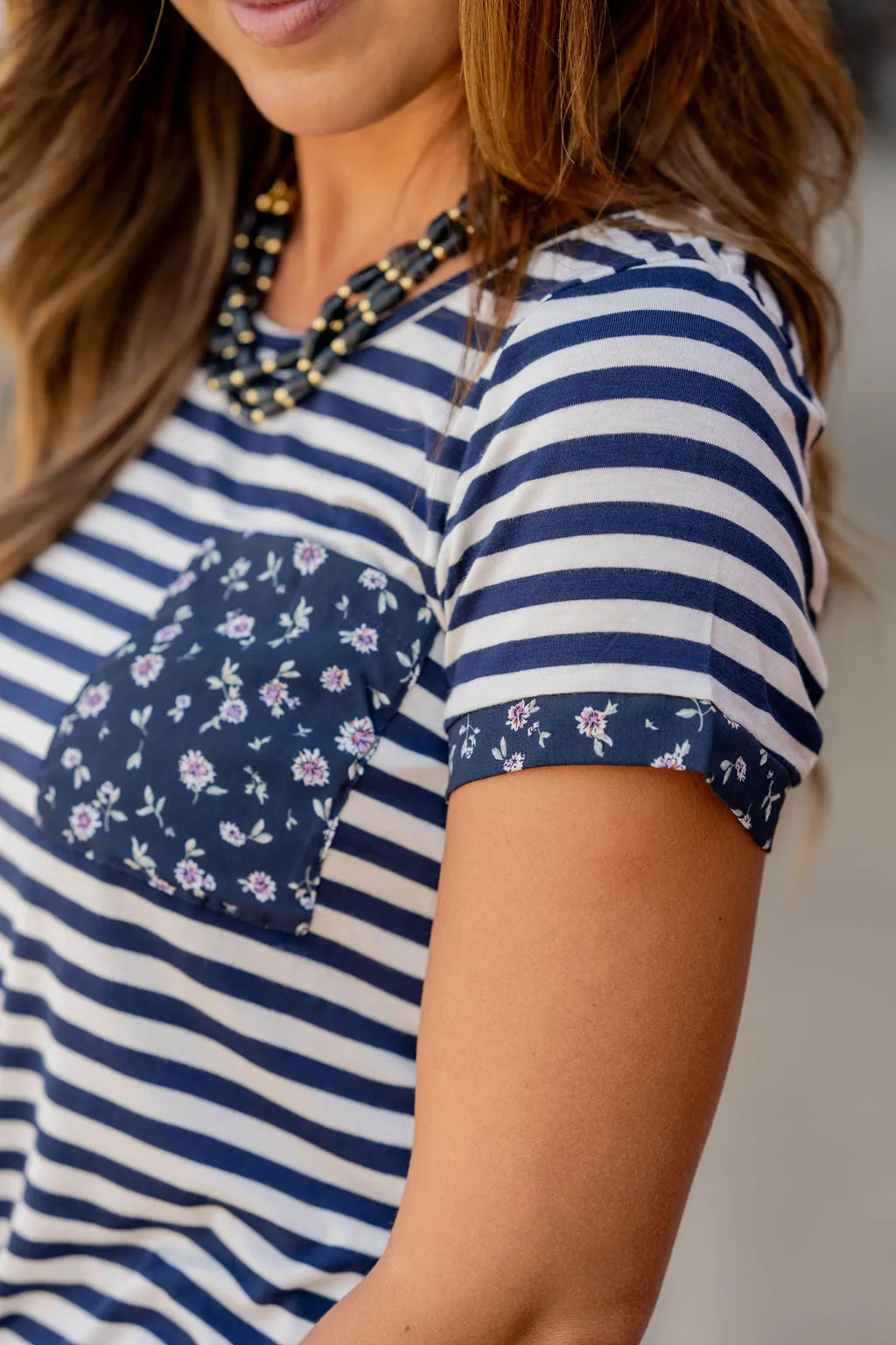 Scattered Daisies Trim Striped Tee