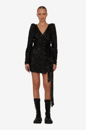Sequins Mini Wrap Dress Black