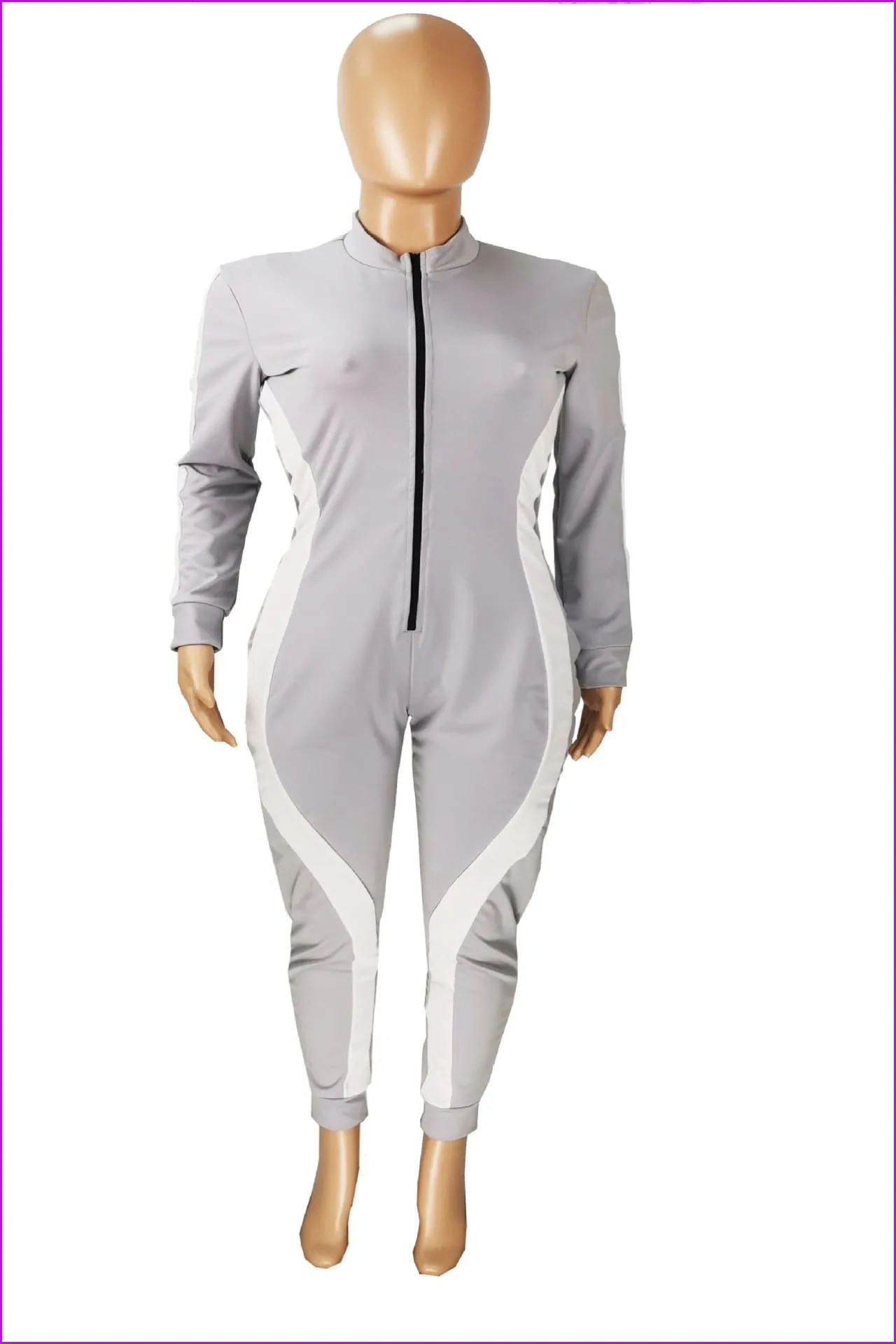 Side Striped Spliced Women Sport Wear Jumpsuit F374