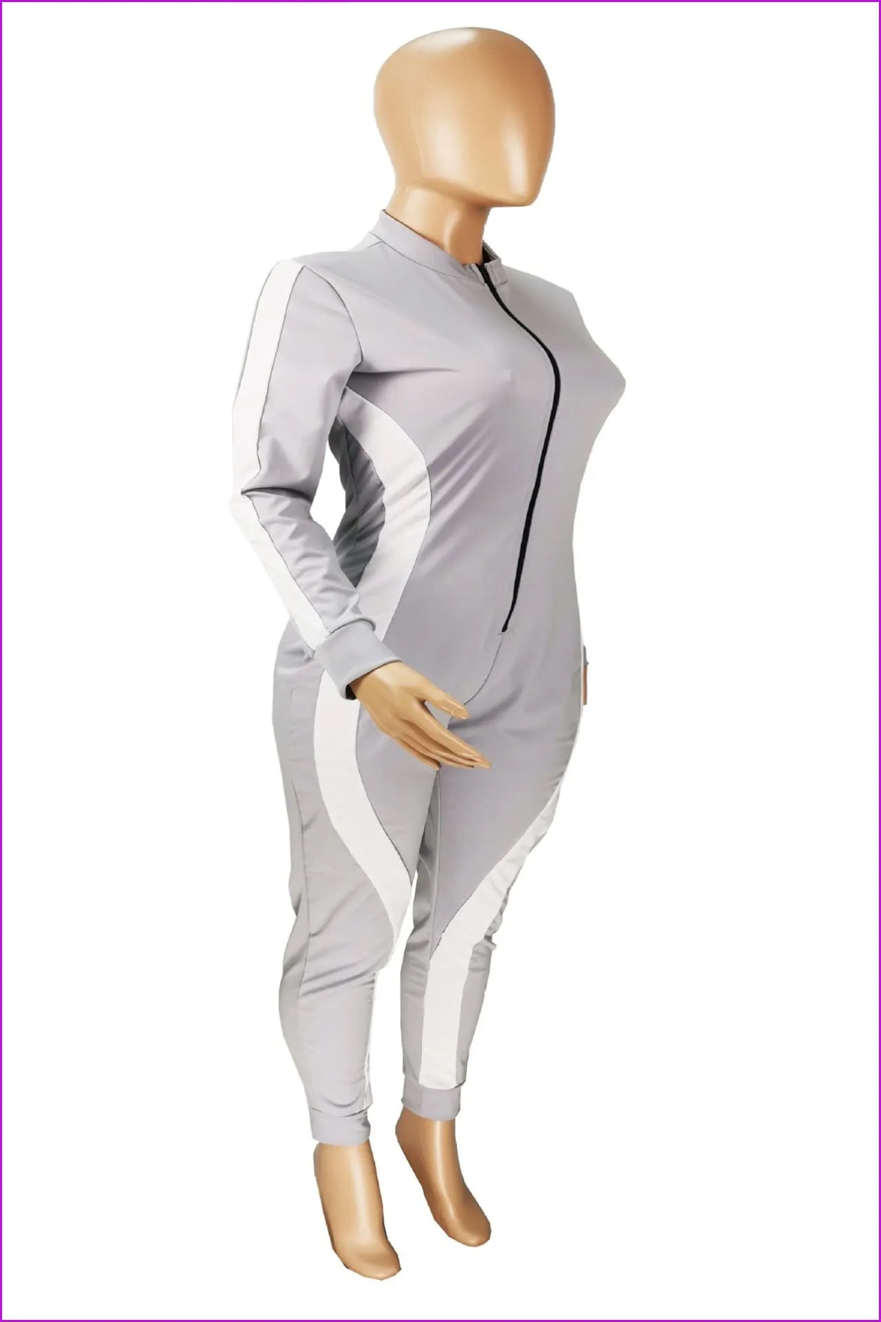 Side Striped Spliced Women Sport Wear Jumpsuit F374