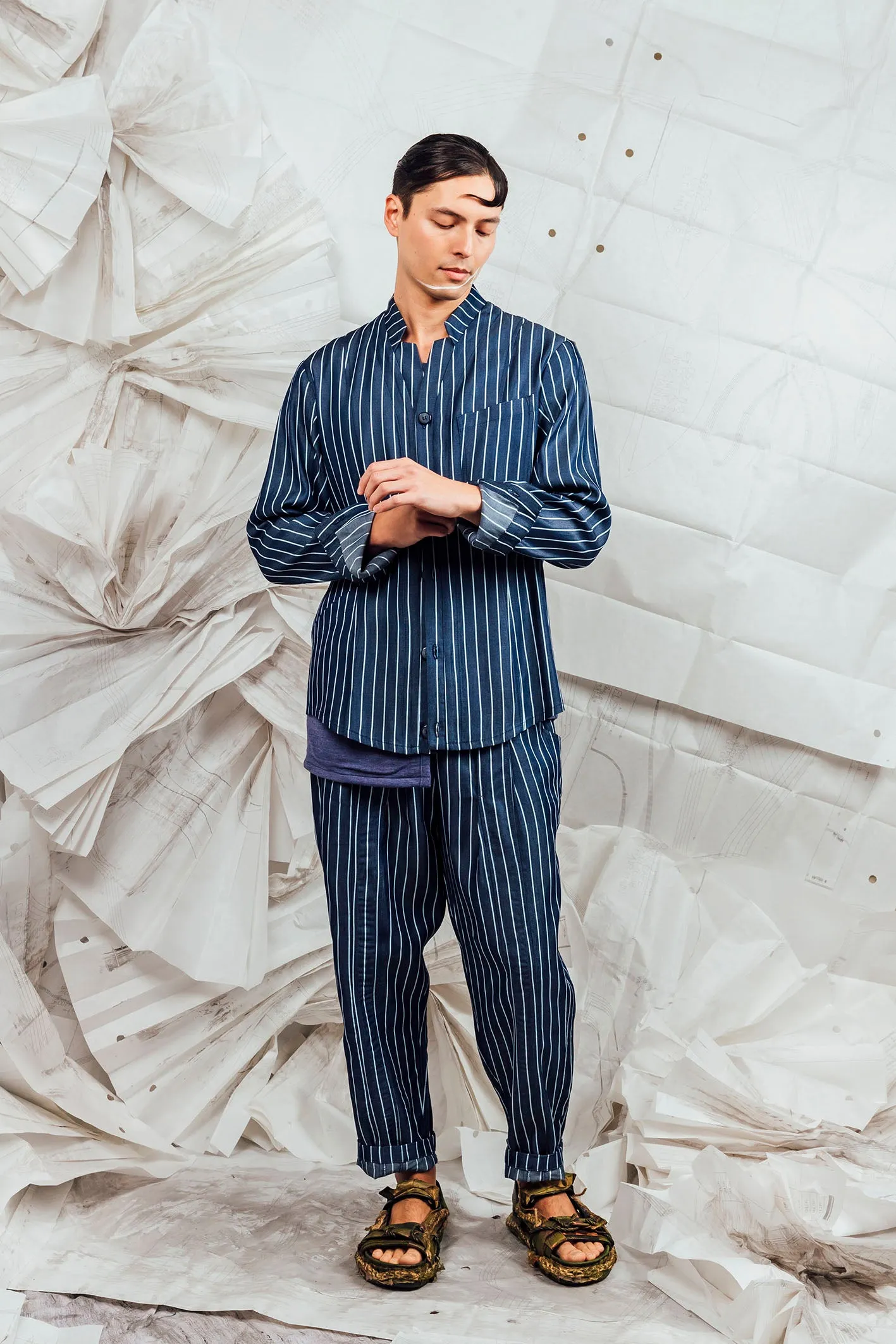SL25 ROANIN TAILORED SHIRT JACKET - DENIM PINSTRIPE