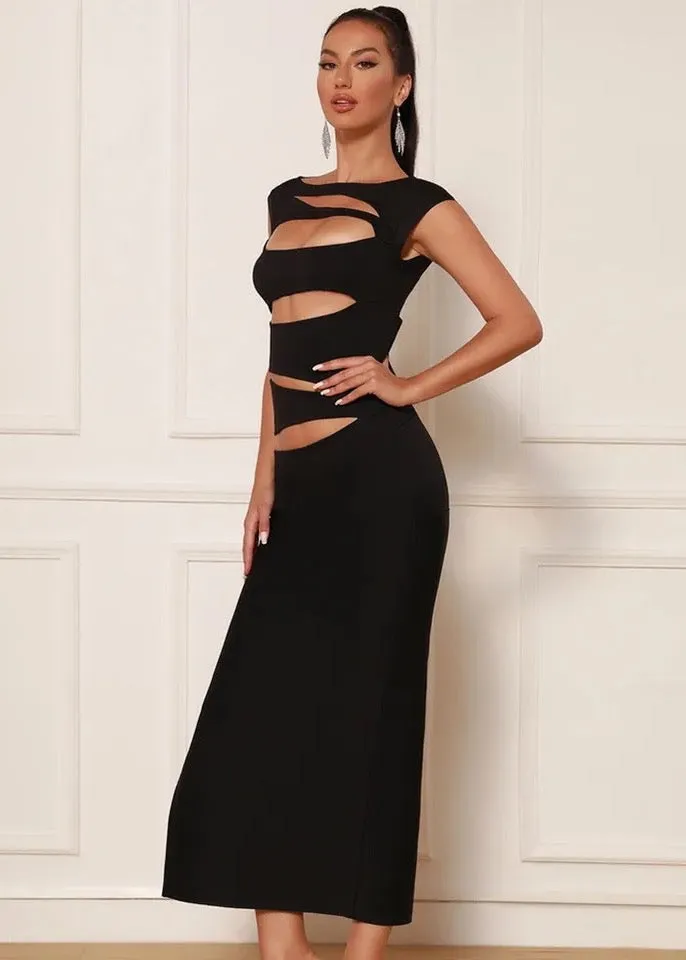 Sleeveless Cutouts Calf Length Bodycon Dress