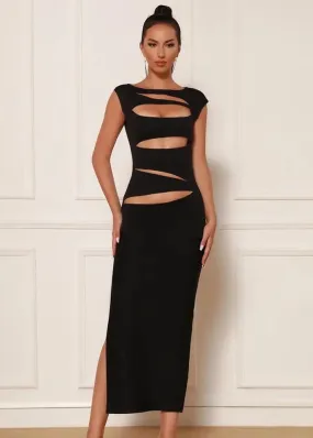 Sleeveless Cutouts Calf Length Bodycon Dress