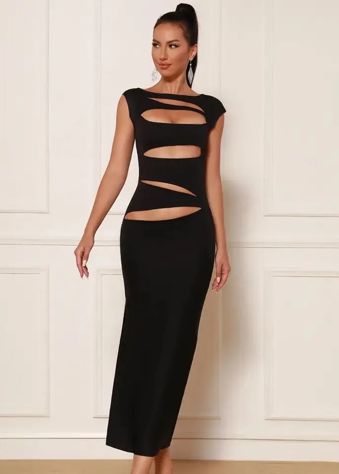 Sleeveless Cutouts Calf Length Bodycon Dress