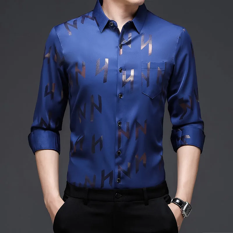 Slim letter print bronzing shirt