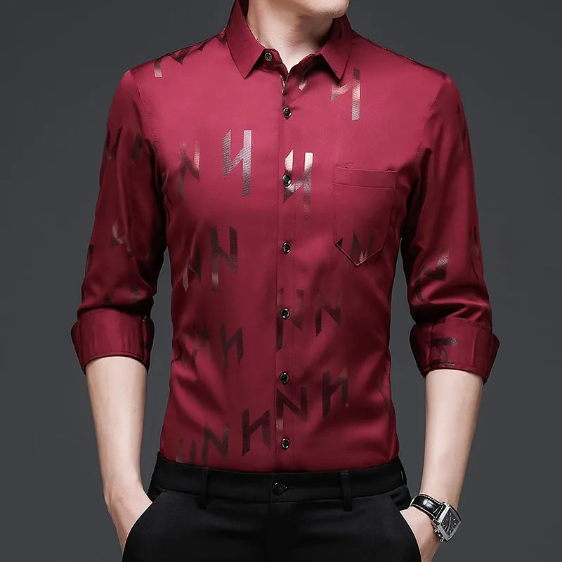 Slim letter print bronzing shirt