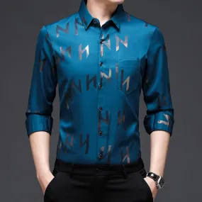Slim letter print bronzing shirt