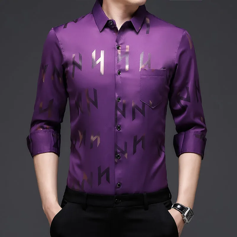 Slim letter print bronzing shirt