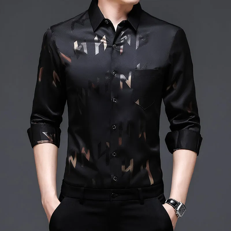 Slim letter print bronzing shirt