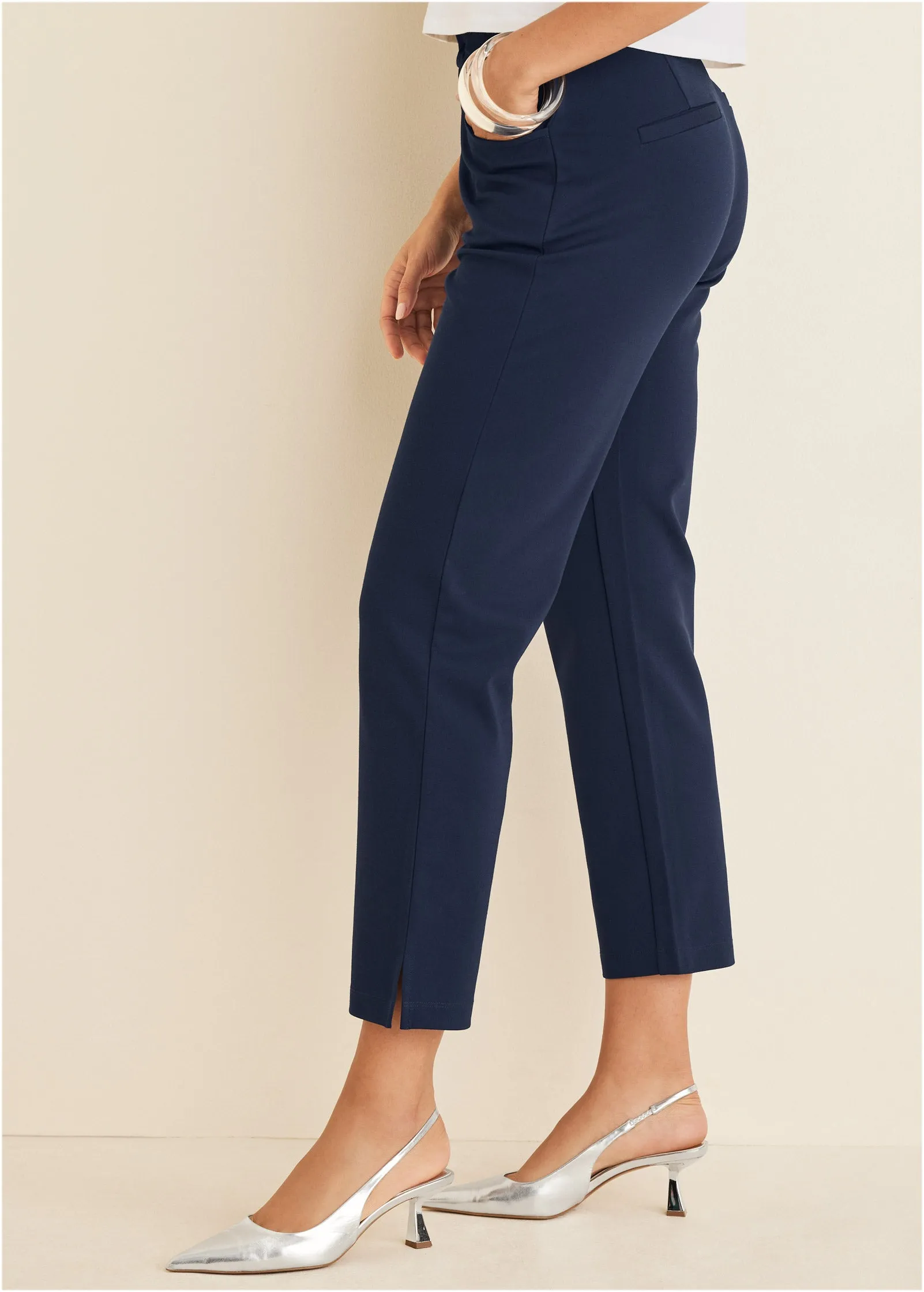 Smoothing Ponte Straight Leg Pants - Navy