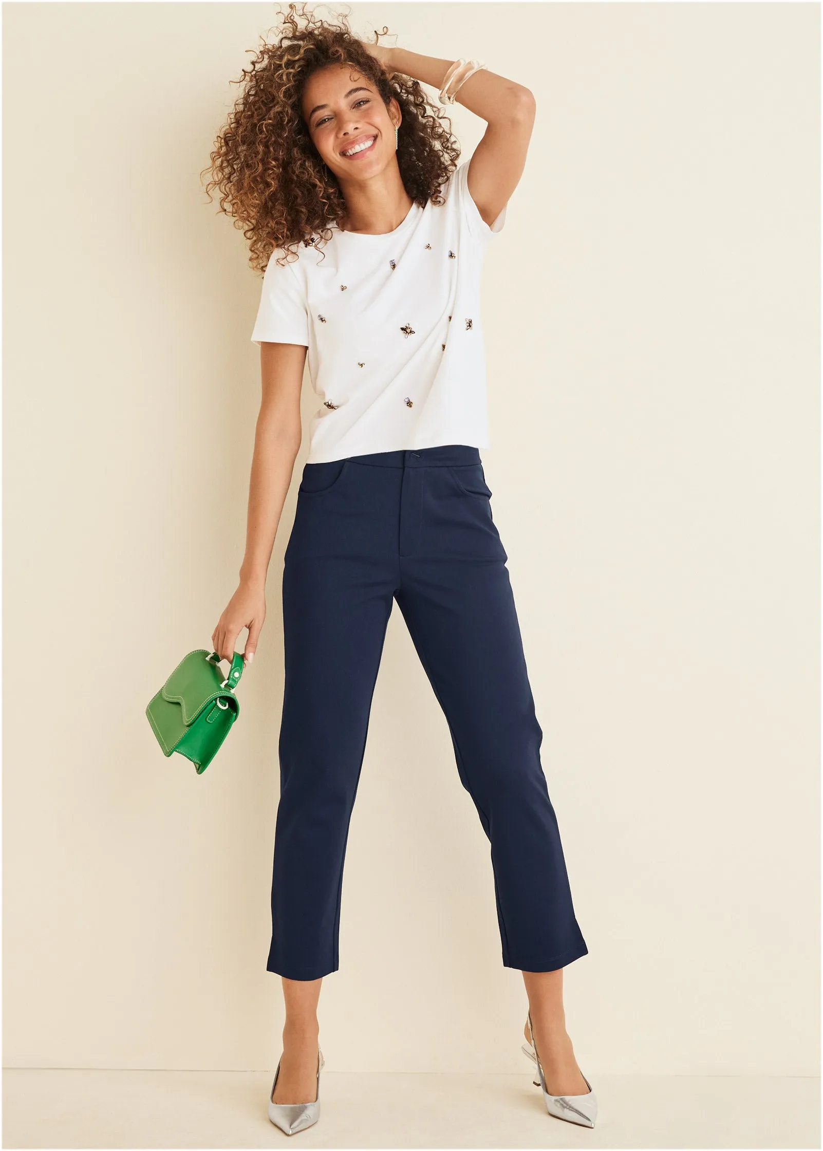 Smoothing Ponte Straight Leg Pants - Navy