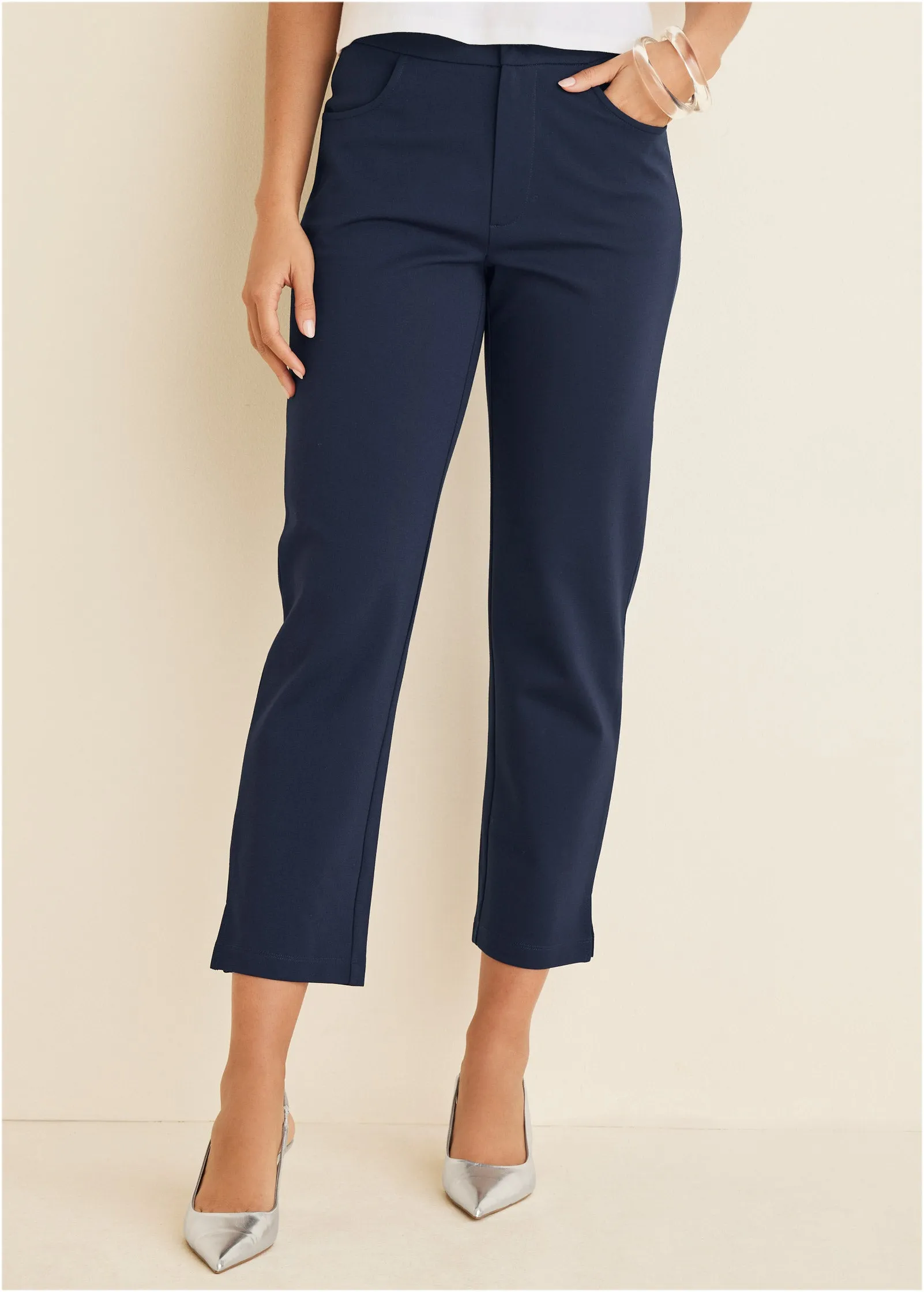 Smoothing Ponte Straight Leg Pants - Navy