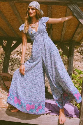 SPELL-LOVE JETTY SHIRRED JUMPSUIT-BLUE NIRVANA