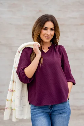 Stitched Dots 3/4 Sleeve V Blouse