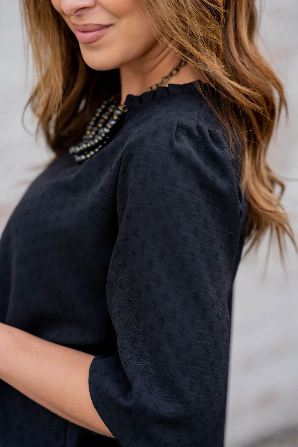 Stitched Dots 3/4 Sleeve V Blouse