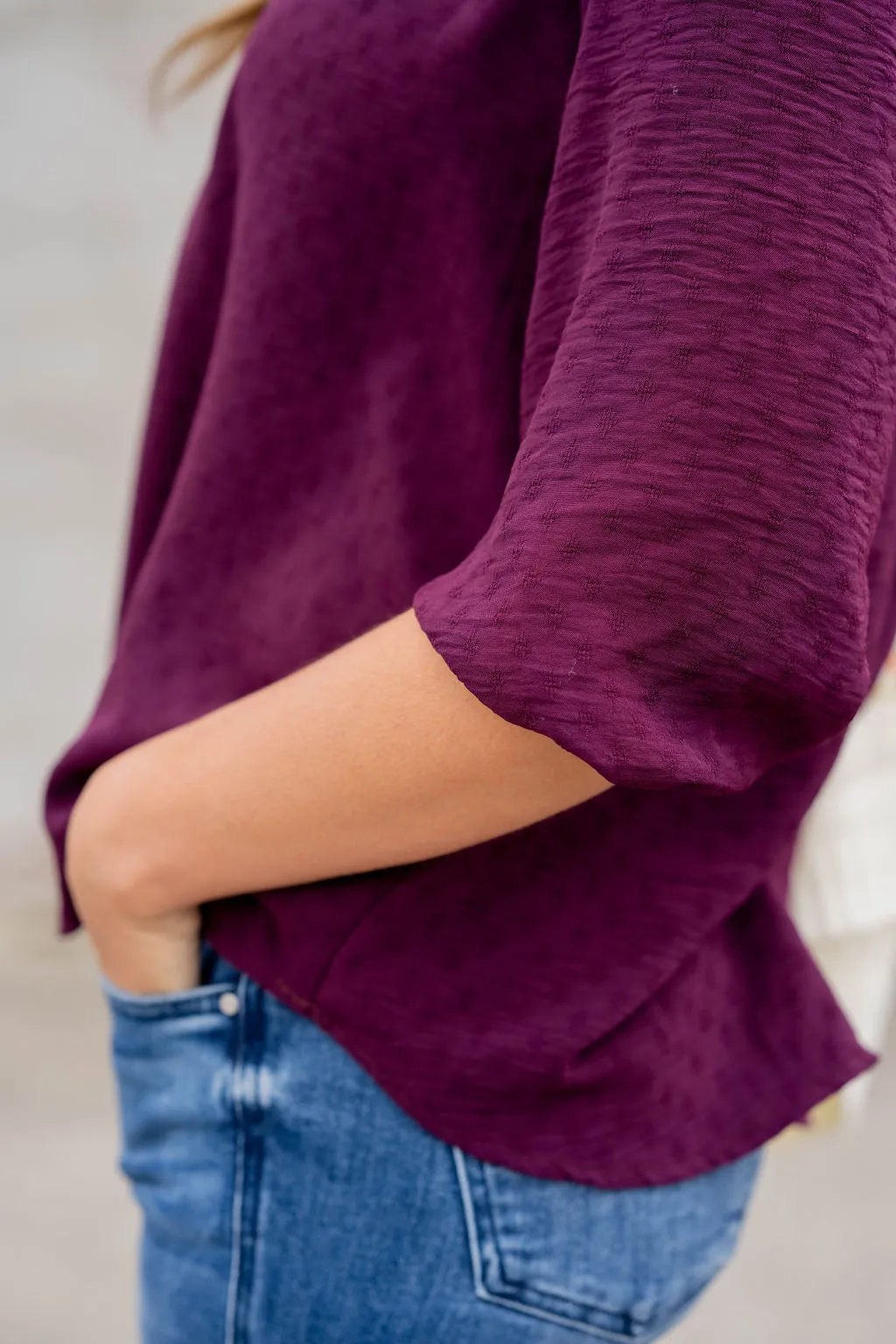 Stitched Dots 3/4 Sleeve V Blouse