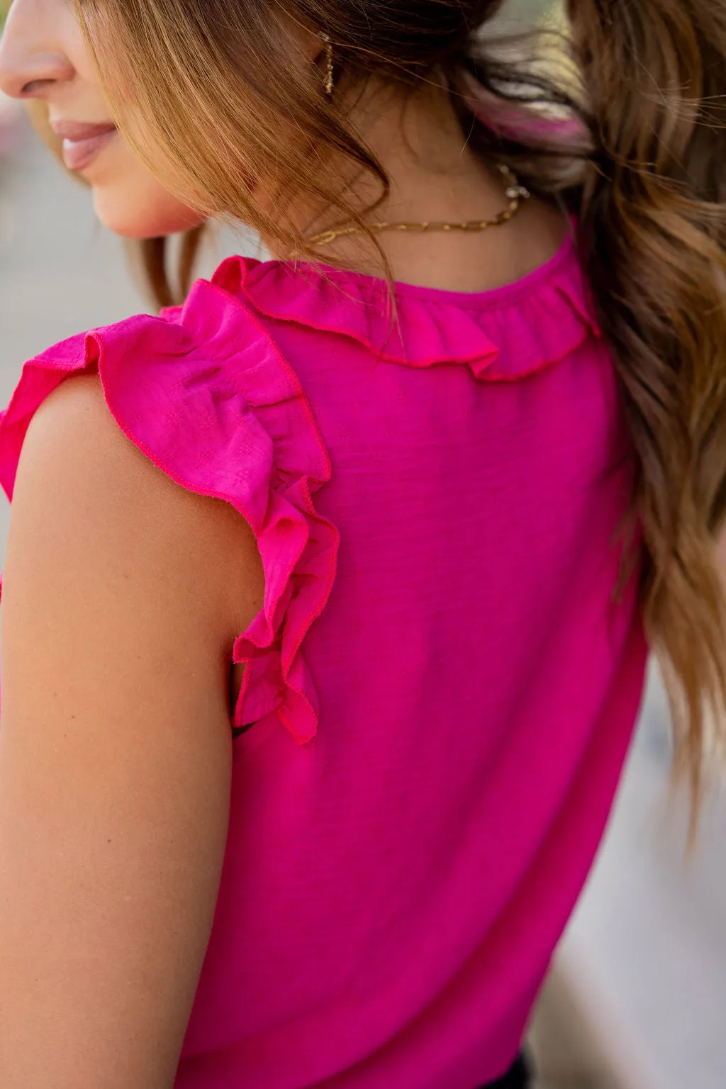 Stitched Dots Ruffle Trim Tank