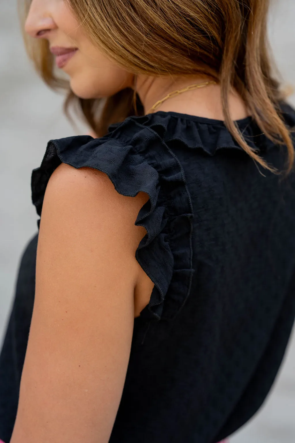 Stitched Dots Ruffle Trim Tank