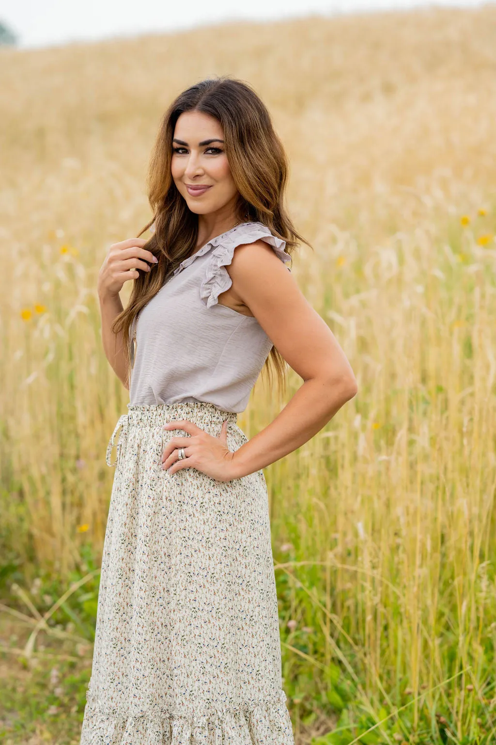 Stitched Dots Ruffle Trim Tank