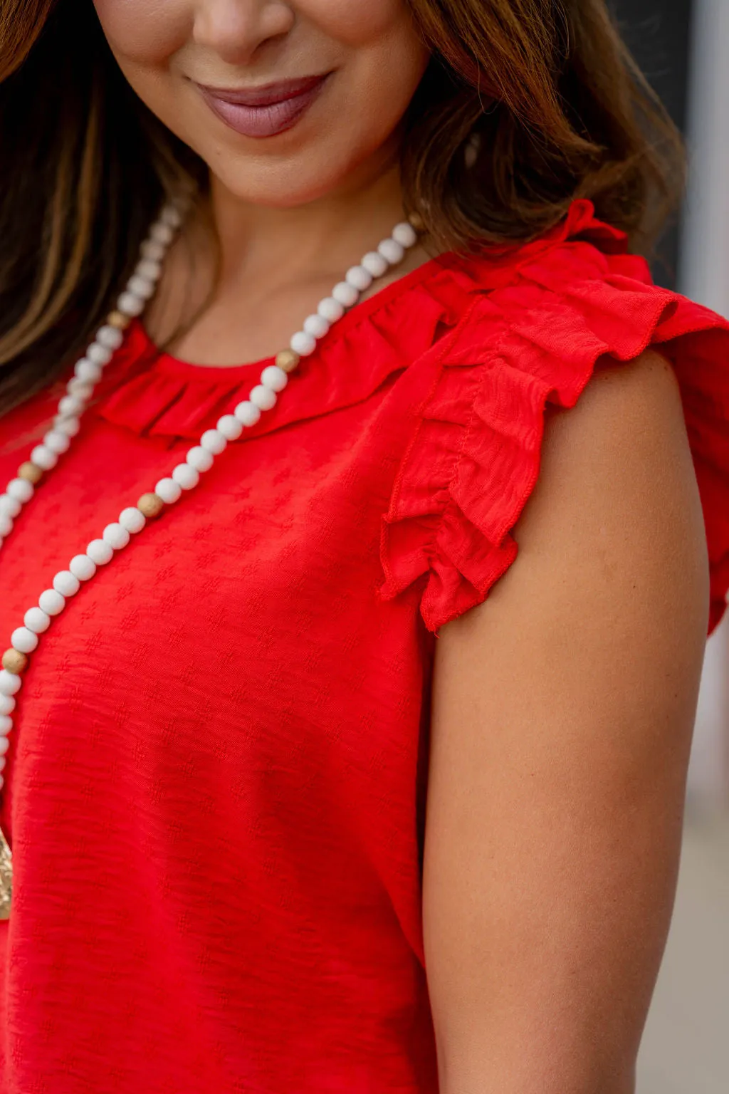 Stitched Dots Ruffle Trim Tank