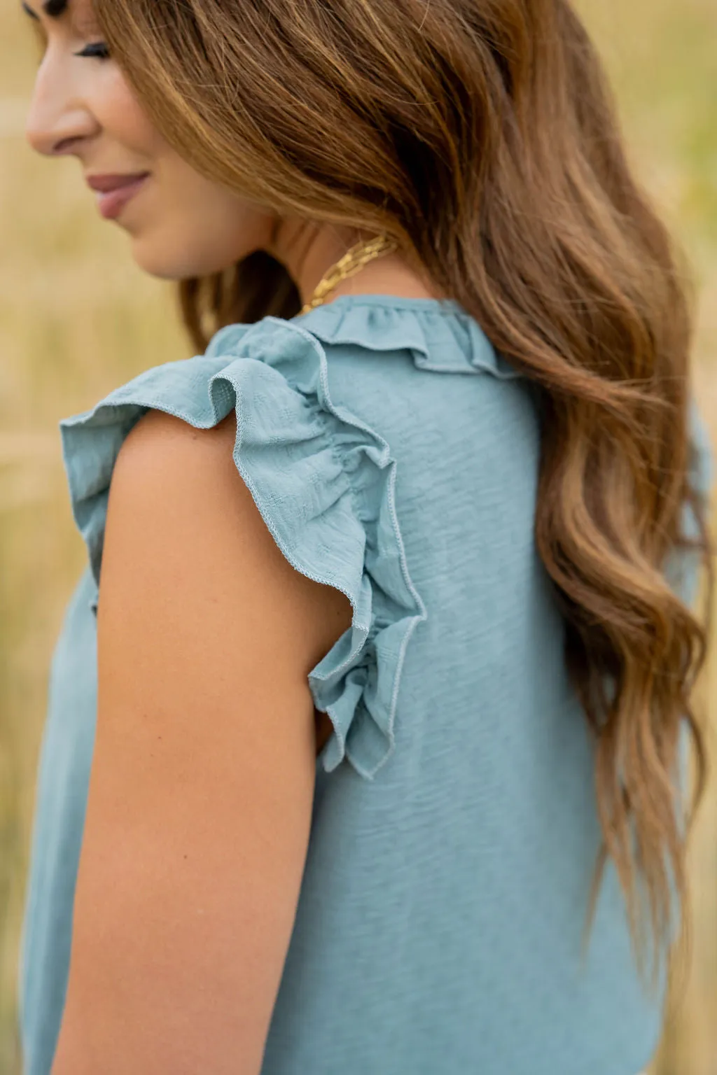 Stitched Dots Ruffle Trim Tank