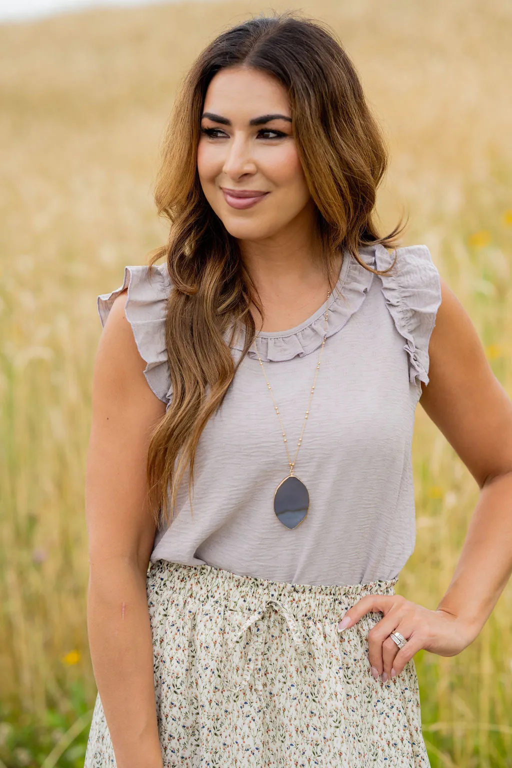 Stitched Dots Ruffle Trim Tank