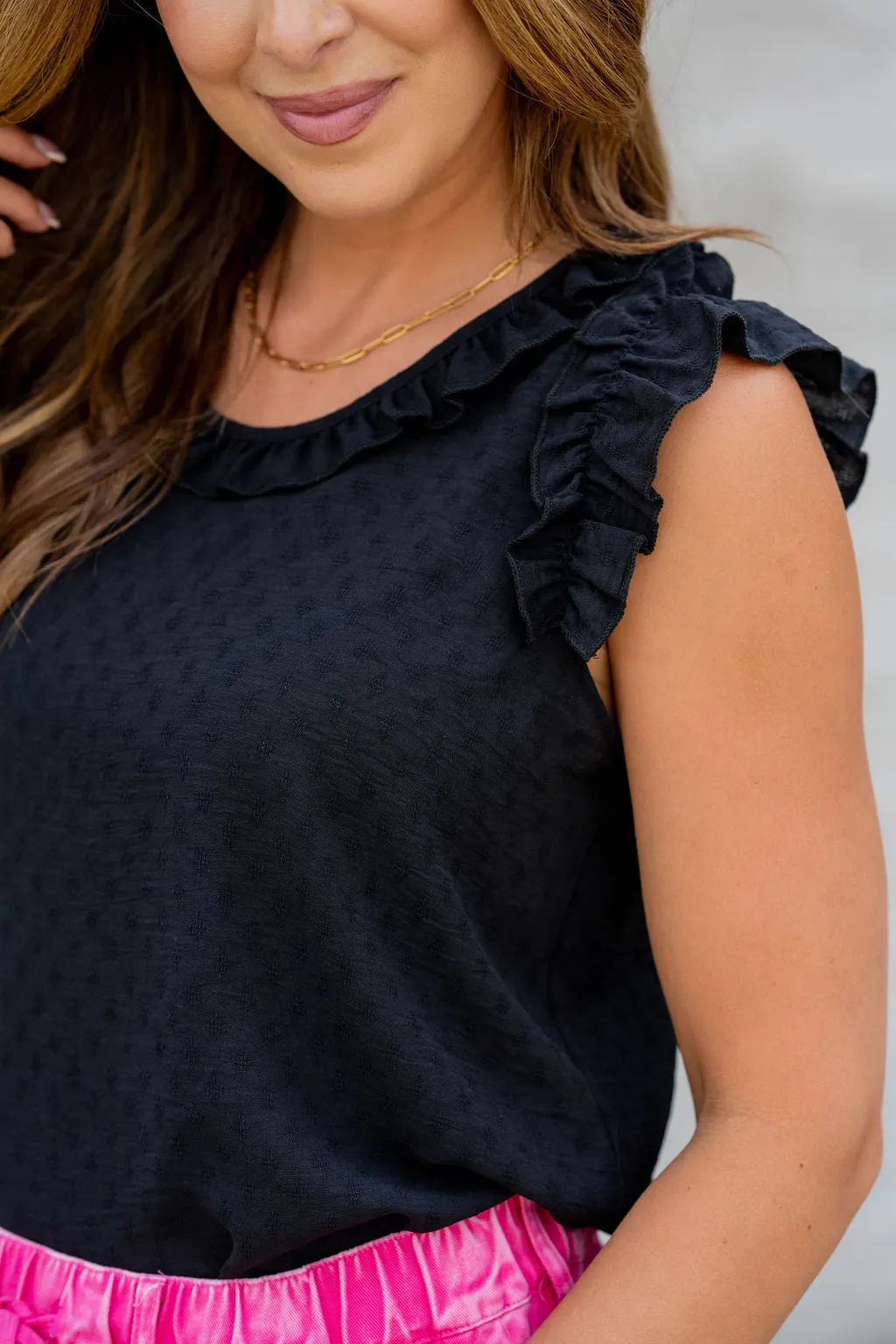 Stitched Dots Ruffle Trim Tank