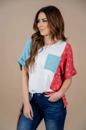 Stitched Squares Tri Colored Blouse