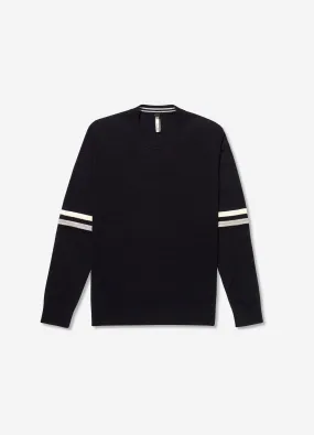 Striped Sleeve Merino Crew Sweater Navy Combo