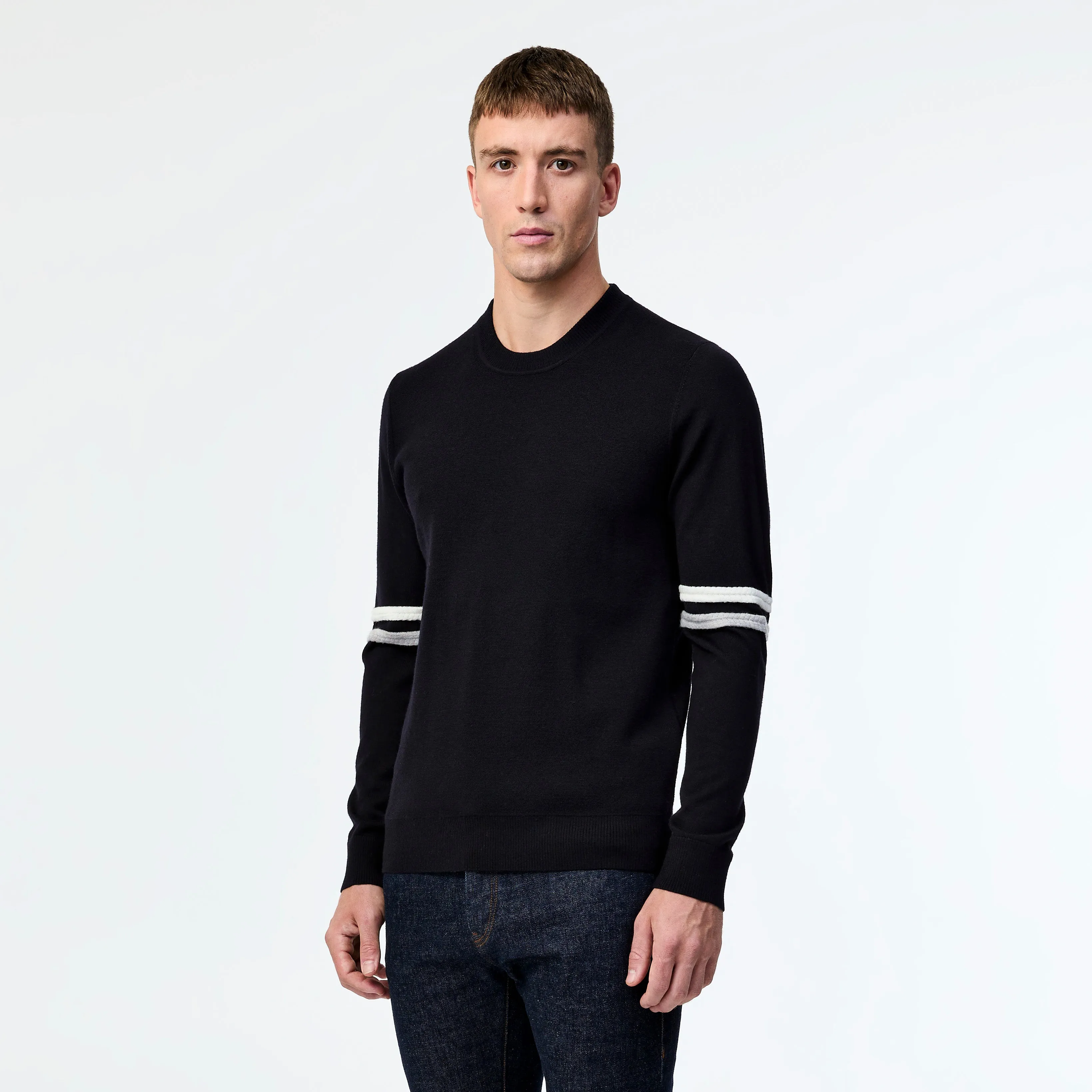 Striped Sleeve Merino Crew Sweater Navy Combo