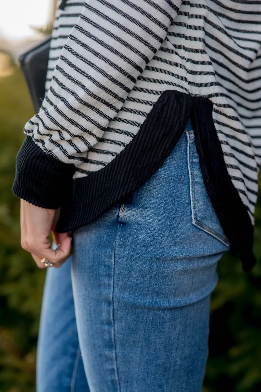 Striped Solid Trimmed Hoodie