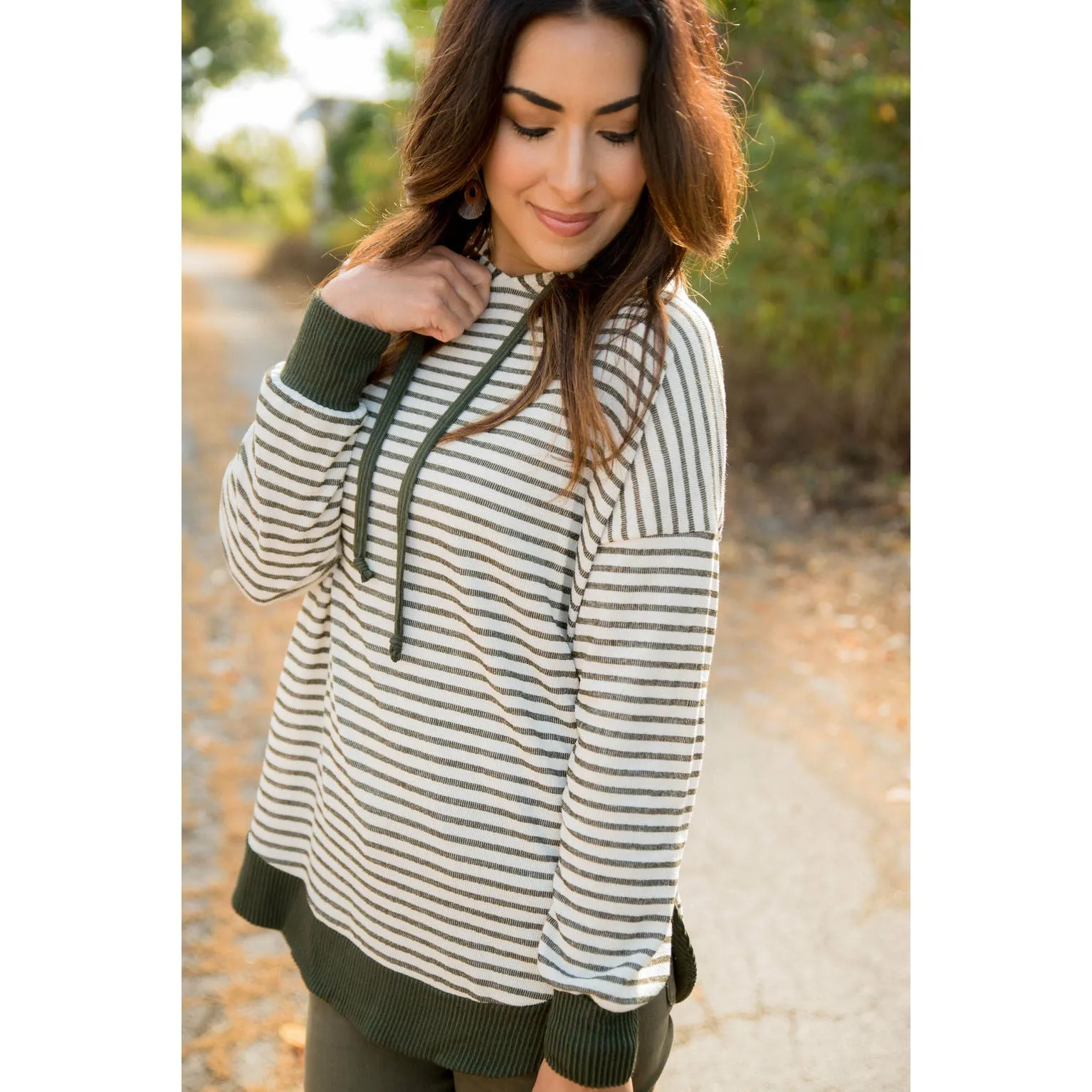 Striped Solid Trimmed Hoodie