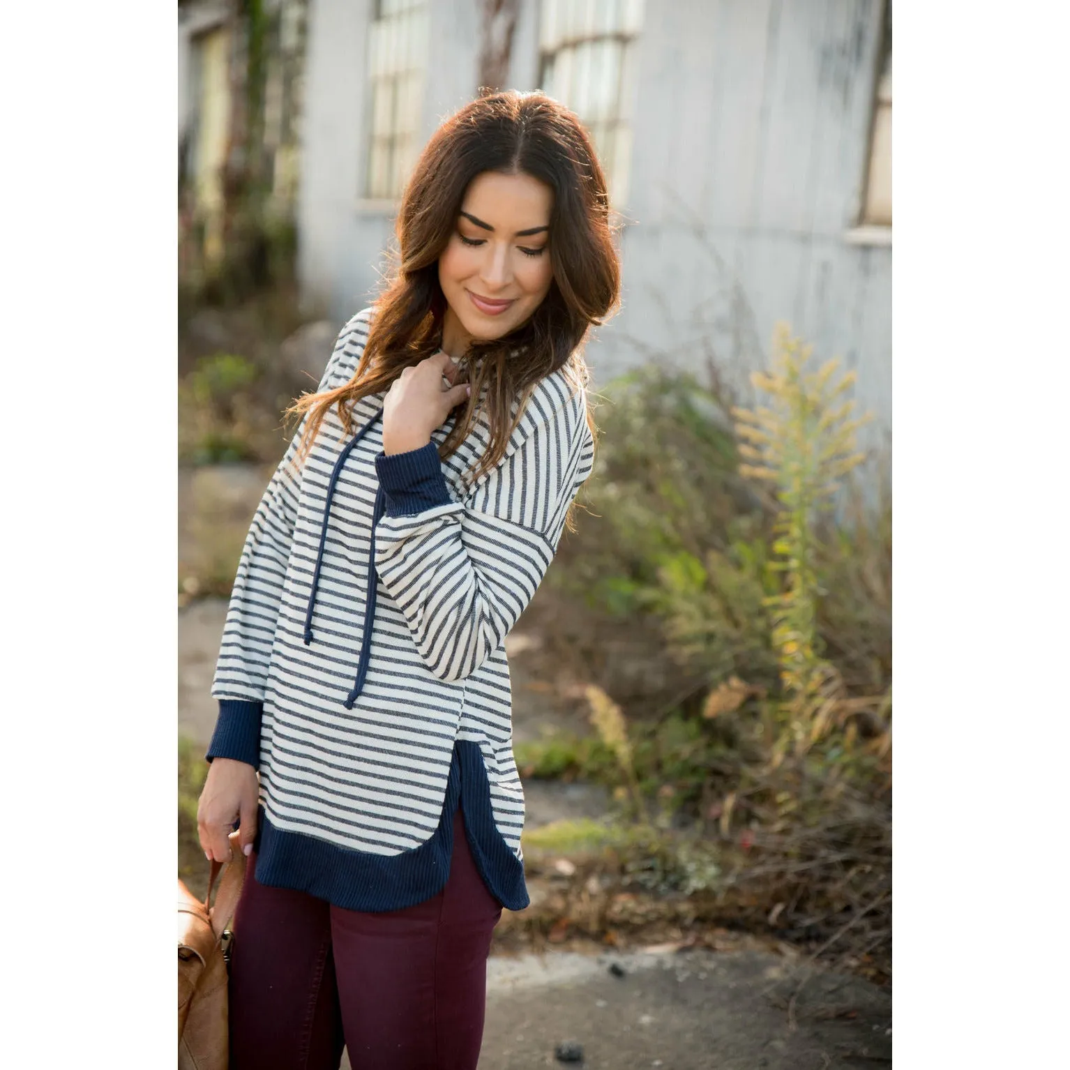 Striped Solid Trimmed Hoodie